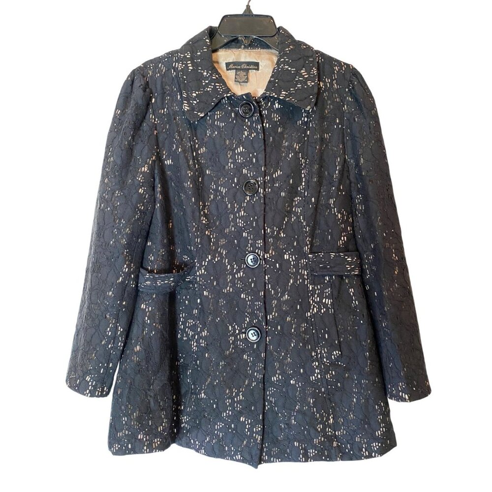 Marisa Christina Womens Black Lace Button-Down Jacket Coat Size 12